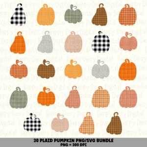 30 Fall Plaid Pumpkin PNG SVG Bundle | Plaid & Gingham Pumpkin Designs | Sublimation Cricut Digital Download