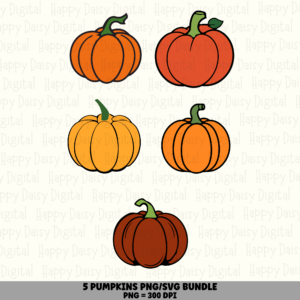 5 Pumpkin PNG SVG Bundle | Fall Pumpkin Designs | Sublimation Cricut Digital Download