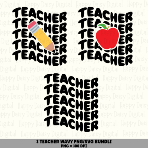 3 Teacher Wavy Text Designs Bundle