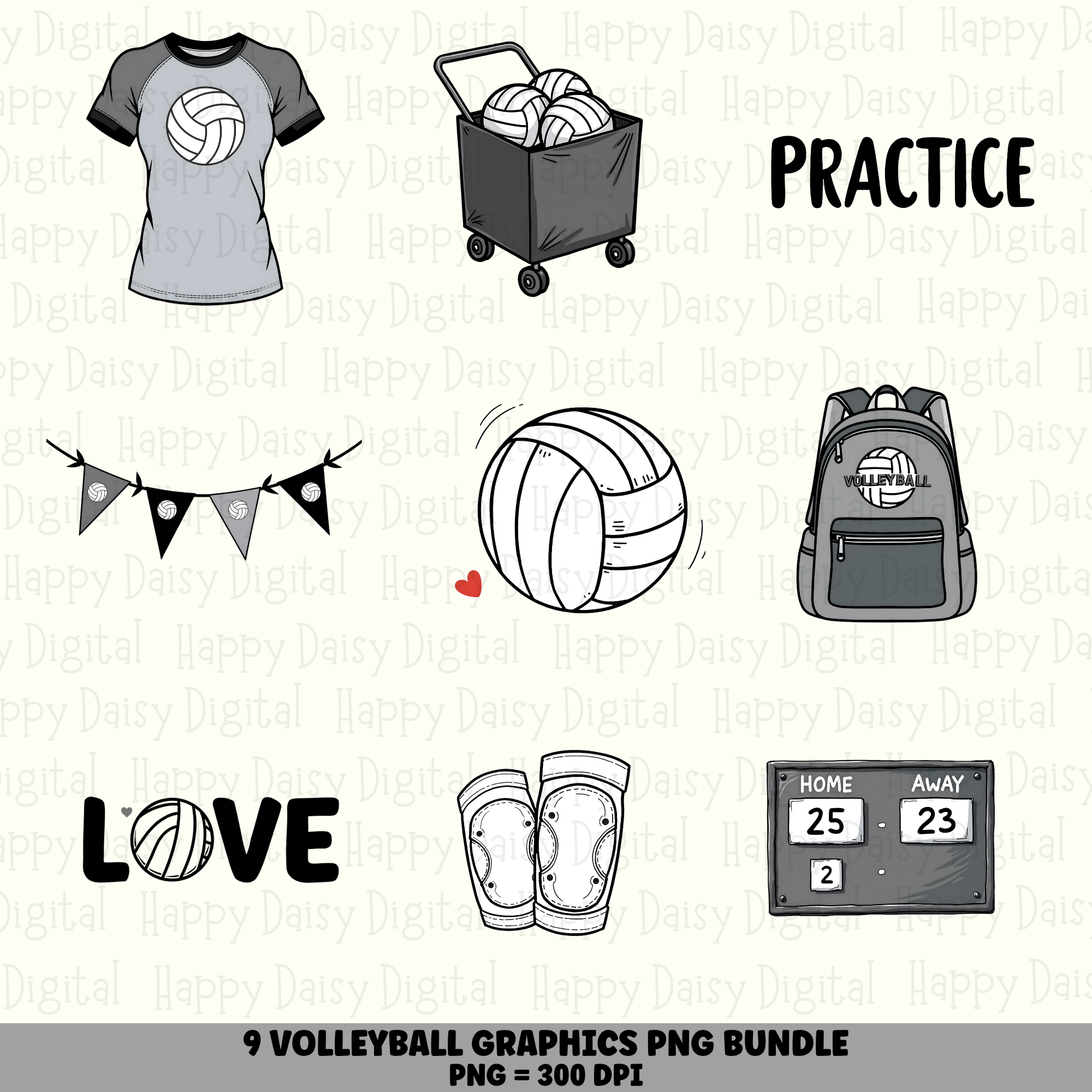 9 Volleyball Graphics PNG SVG Bundle | Everyday Volleyball Icons Designs | Sublimation Cricut Digital Download
