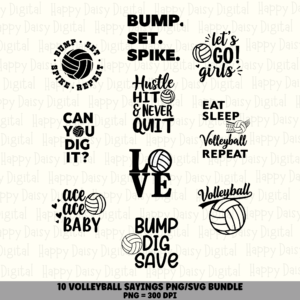 10 Volleyball Sayings PNG SVG Bundle | Bump Set Spike Sayings Designs | Sublimation Cricut Digital Download
