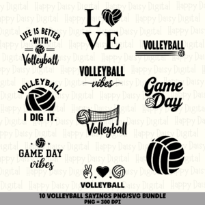 10 Volleyball Sayings PNG SVG Bundle | Volleyball Vibes Sayings Designs | Sublimation Cricut Digital Download