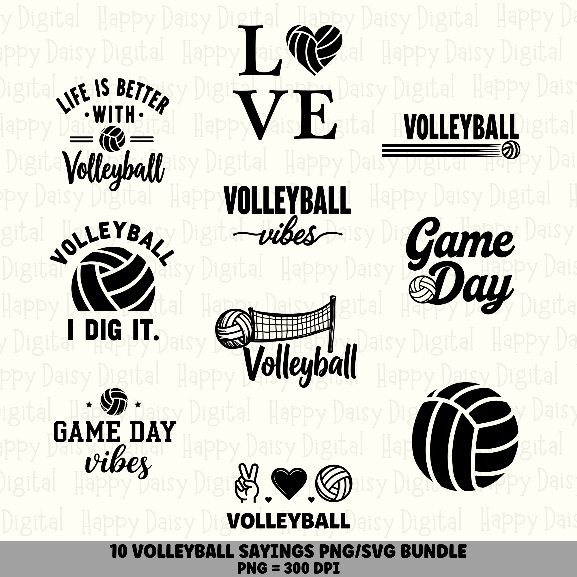 10 Volleyball Sayings PNG SVG Bundle | Volleyball Vibes Sayings Designs | Sublimation Cricut Digital Download