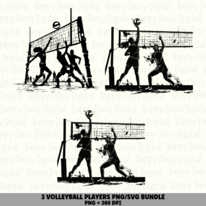 3 Volleyball Players Silhouette PNG SVG Bundle | Action Silhouettes Designs | Sublimation Cricut Digital Download
