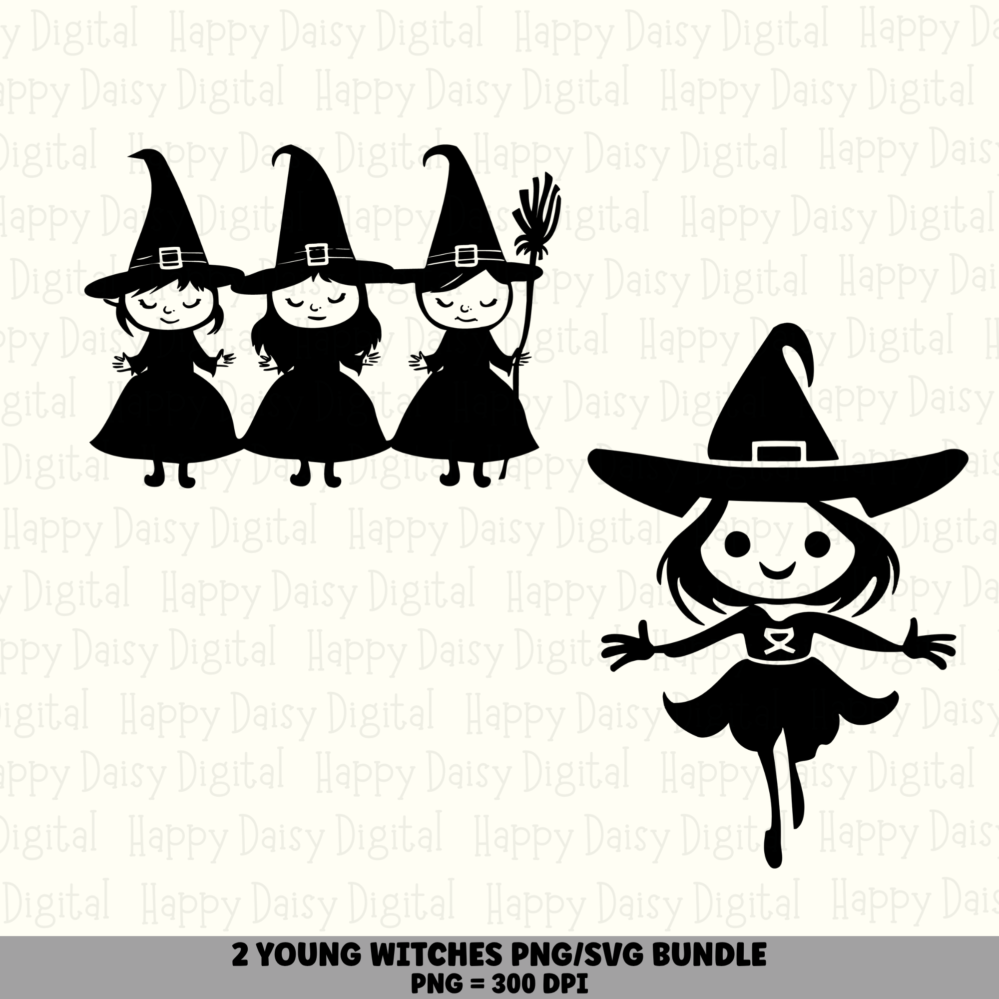 2 Young Witch PNG SVG Bundle | Halloween Witch Designs | Sublimation Cricut Digital Download