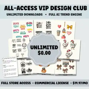 All-Access VIP Design Club  - Billing: $19.97/month recurring membership. Cancel anytime.