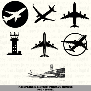 7 Airplane PNG SVG Bundle | Airport & Flight Designs | Sublimation Cricut Digital Download