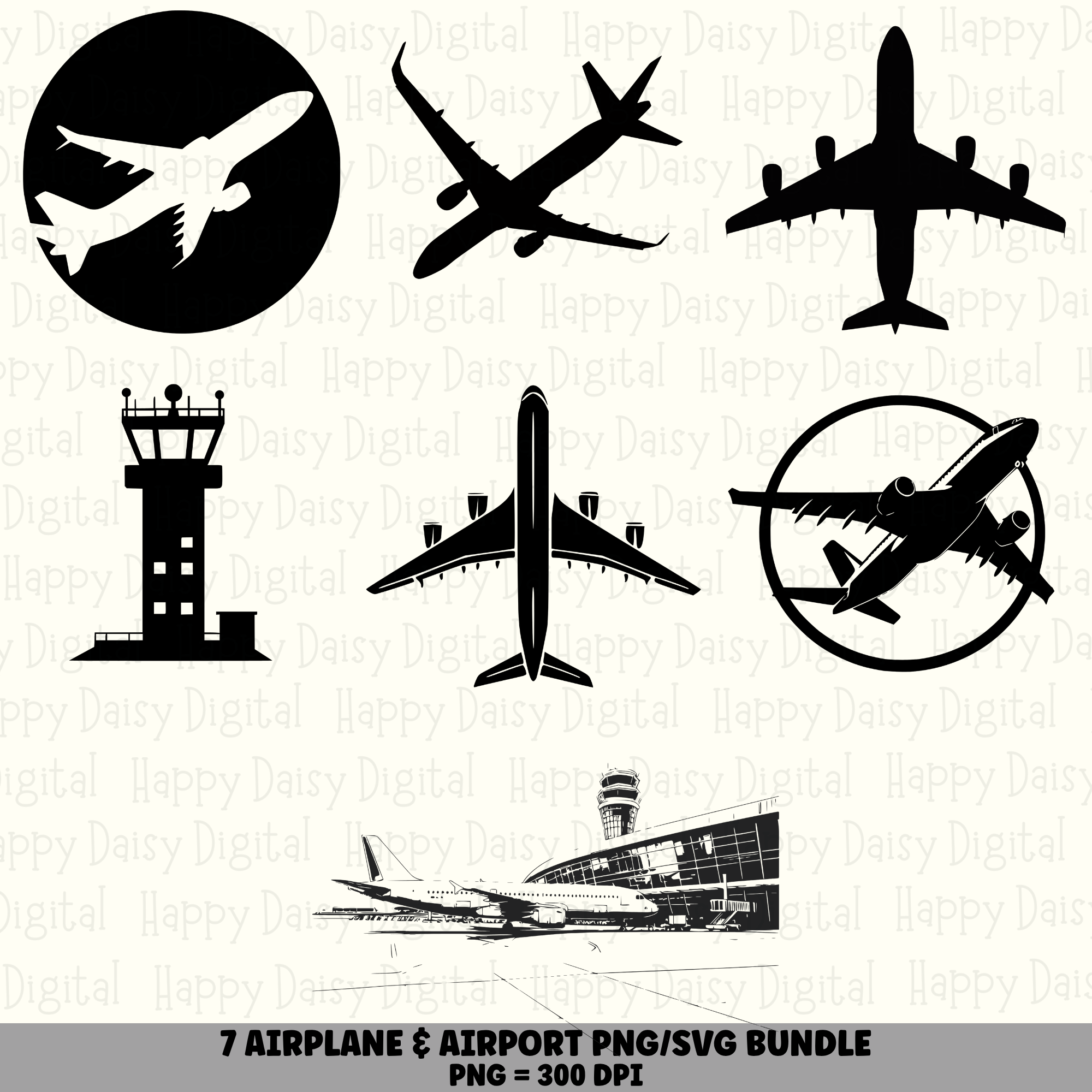 7 Airplane PNG SVG Bundle | Airport & Flight Designs | Sublimation Cricut Digital Download