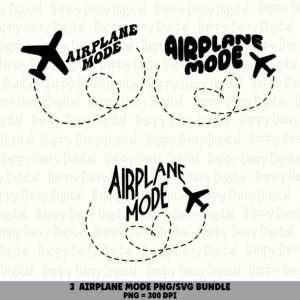 3 Airplane Mode Heart PNG SVG Bundle | Airplane Mode Designs | Sublimation Cricut Digital Download
