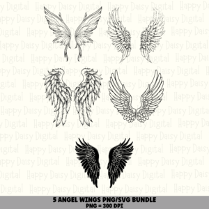 5 Angel Wings PNG SVG Bundle | Angel Wings Set Designs | Sublimation Cricut Digital Download