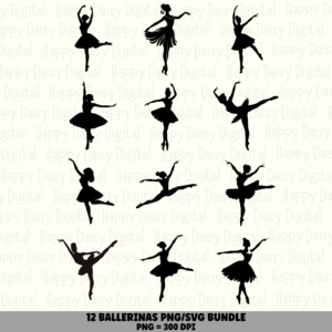 12 Ballerina PNG SVG Bundle | Ballet Dancer Designs | Sublimation Cricut Digital Download