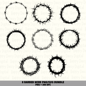 8 Barbed Wire Circle PNG SVG Bundle | Barbed Wire Circle Frame Designs | Sublimation Cricut Digital Download