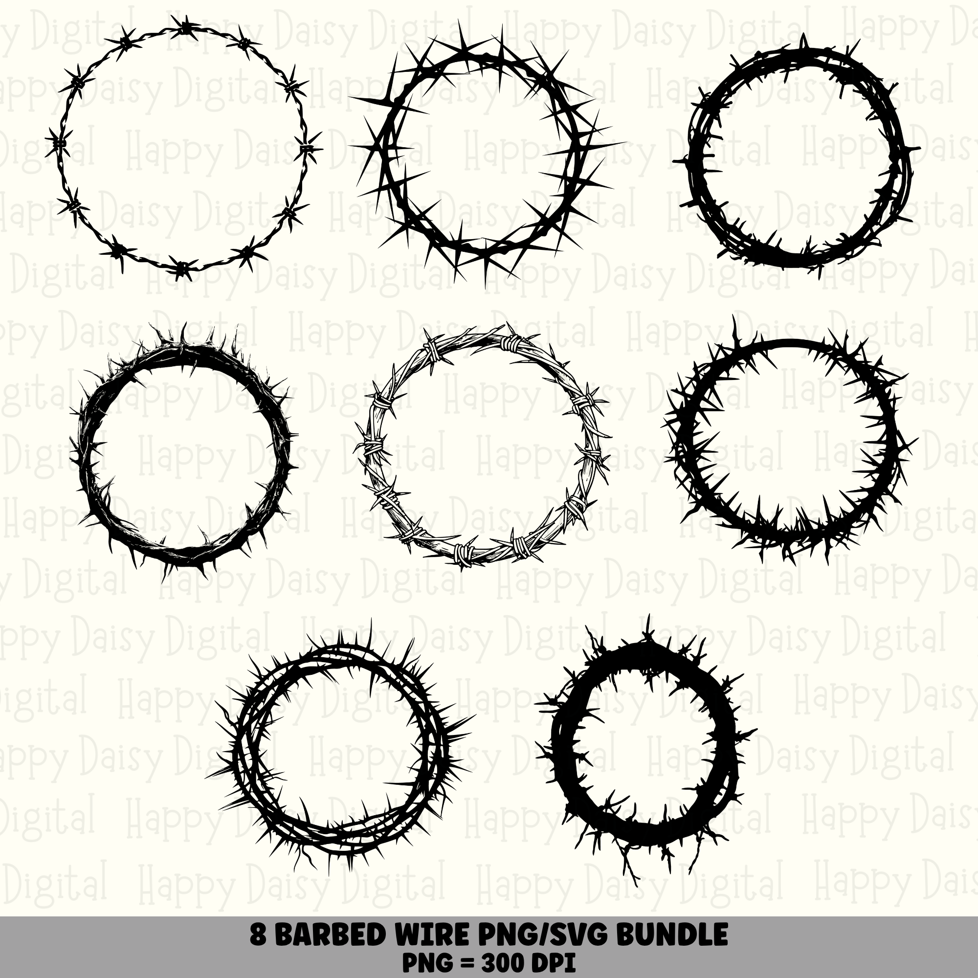 8 Barbed Wire Circle PNG SVG Bundle | Barbed Wire Circle Frame Designs | Sublimation Cricut Digital Download