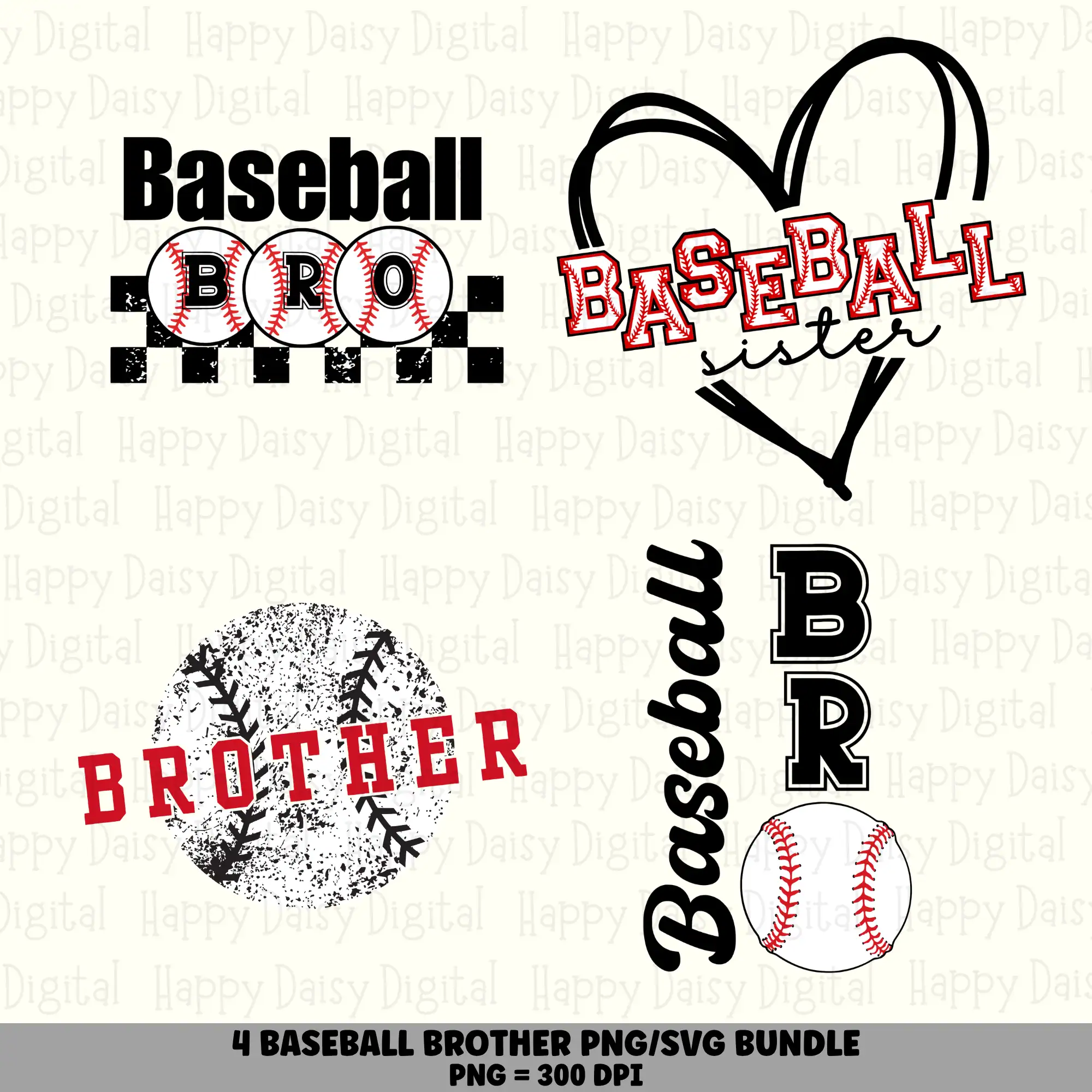 4 Baseball Brother PNG SVG Bundle | Brother Designs | Sublimation Cricut Digital Download
