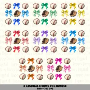8 Baseball Coquette Bow PNG Bundle | Coquette Bow Set A Designs | Sublimation Cricut Digital Download