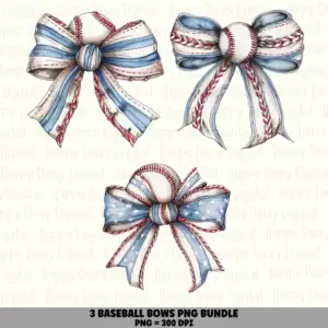 3 Baseball Coquette Bow PNG Bundle | Coquette Bow Set B Designs | Sublimation Cricut Digital Download