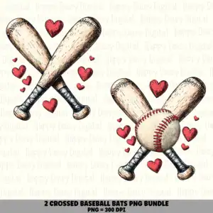 2 Baseball Crossed Bats PNG Bundle | Crossed Bats Designs | Sublimation Cricut Digital Download