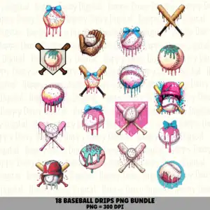 18 Baseball Drip PNG Bundle | Drip Mega Bundle Designs | Sublimation Cricut Digital Download