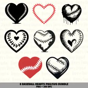 8 Baseball Heart PNG SVG Bundle | Heart Designs | Sublimation Cricut Digital Download