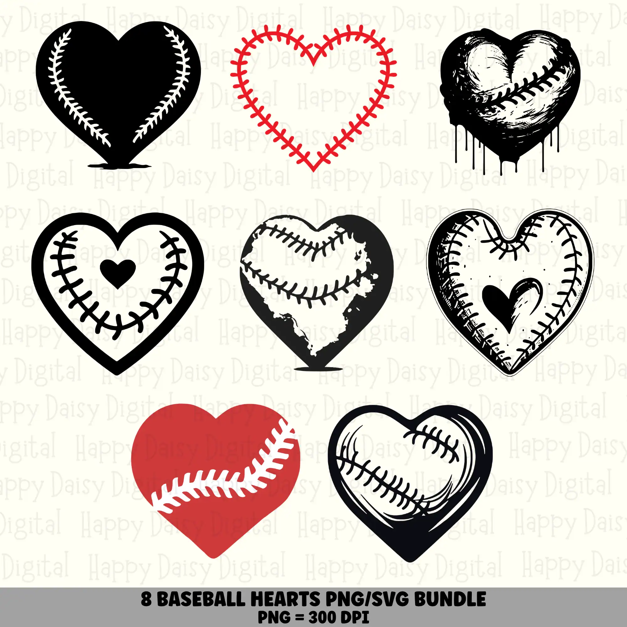 8 Baseball Heart PNG SVG Bundle | Heart Designs | Sublimation Cricut Digital Download