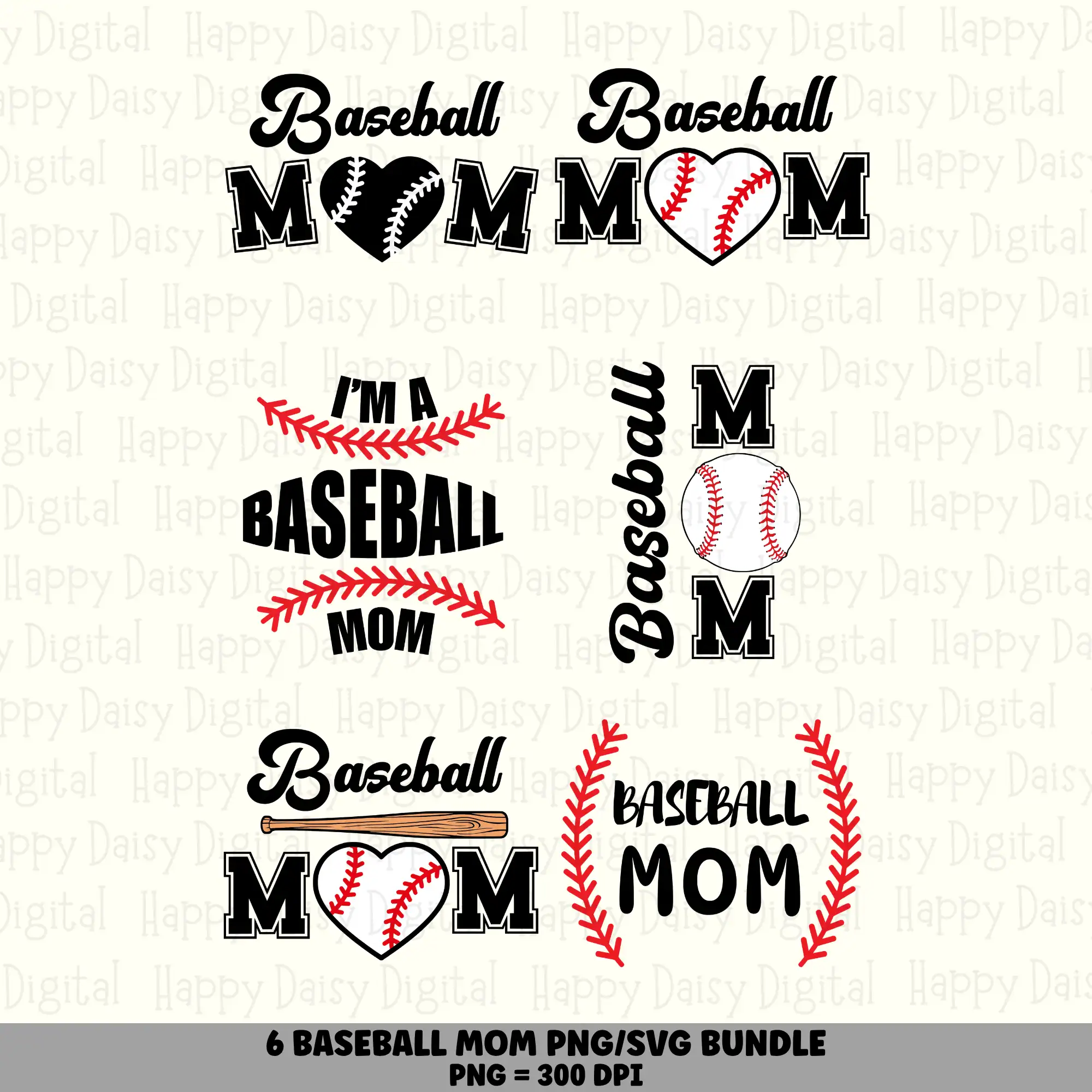 6 Baseball Mom PNG SVG Bundle | Mom Sayings Designs | Sublimation Cricut Digital Download