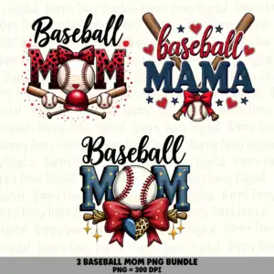 3 Baseball Mom PNG Bundle | Mom Red Bow Designs | Sublimation Cricut Digital Download
