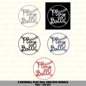 5 Play Ball Baseball PNG SVG Bundle | Play Ball Colors Set B Designs | Sublimation Cricut Digital Download