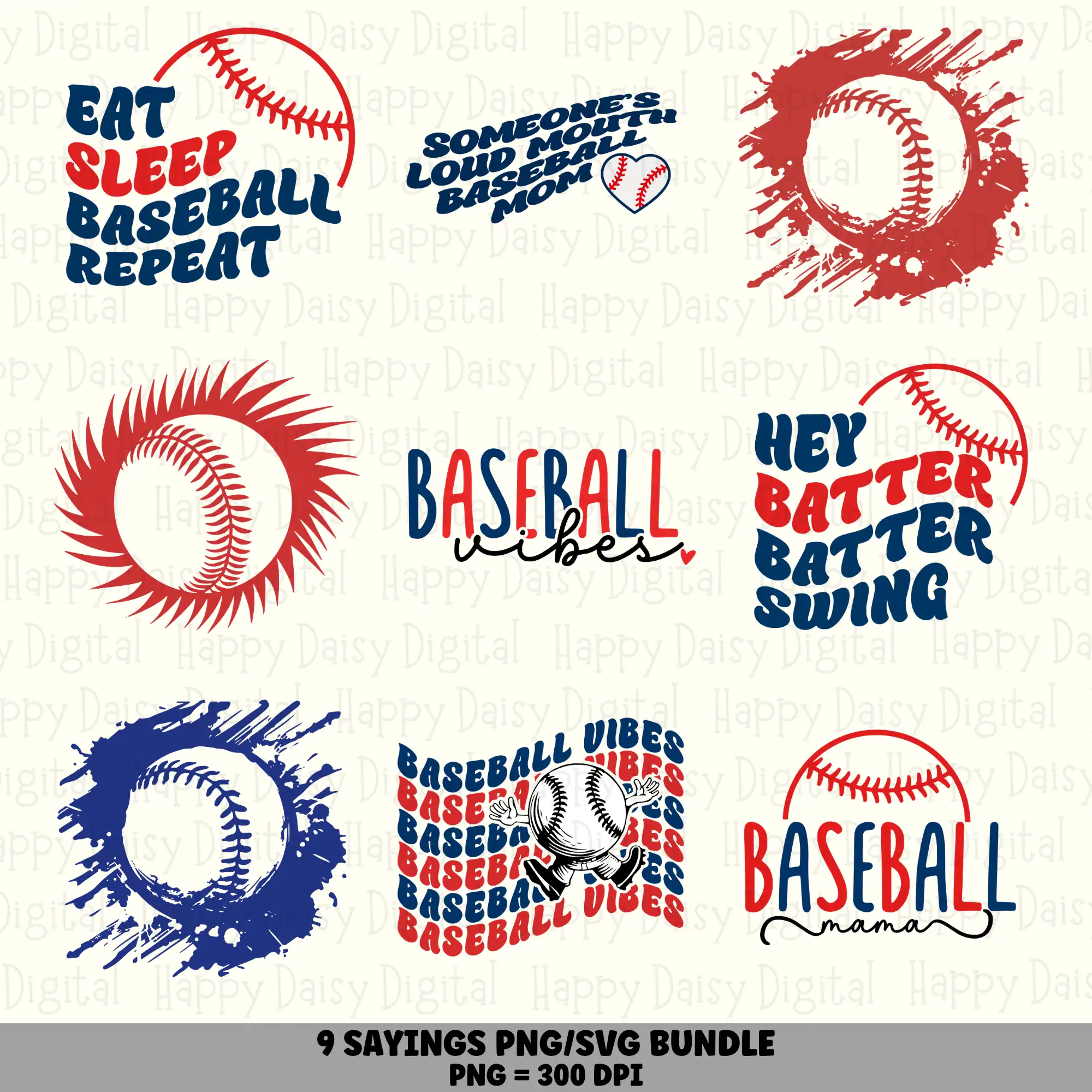 9 Baseball Sayings PNG SVG Bundle | Red & Blue Sayings Designs | Sublimation Cricut Digital Download