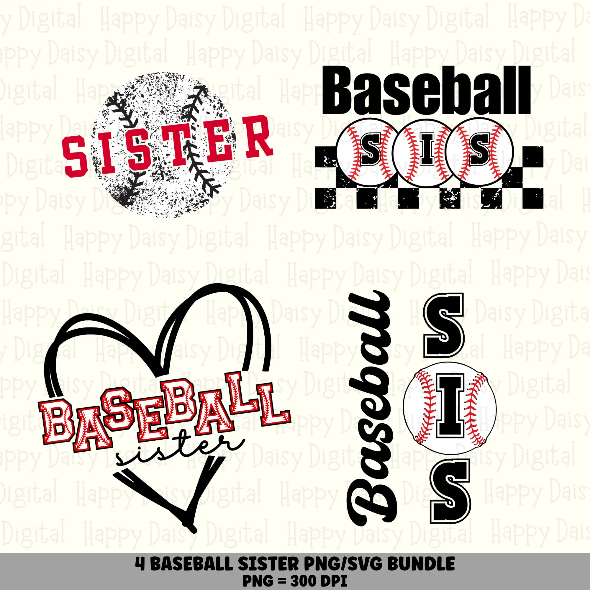 4 Baseball Sister PNG SVG Bundle | Sister Designs | Sublimation Cricut Digital Download