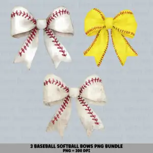 3 Baseball & Softball Coquette Bow PNG Bundle | Coquette Bow Vintage Designs | Sublimation Cricut Digital Download