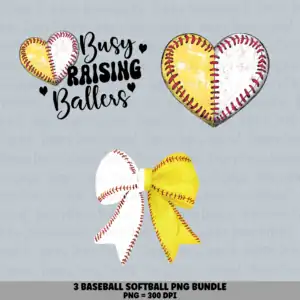 3 Baseball & Softball PNG Bundle | Split Heart & Bow Designs | Sublimation Cricut Digital Download