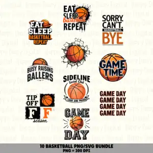 10 Basketball PNG Bundle | Game Day Sayings Designs | Sublimation Cricut Digital Download