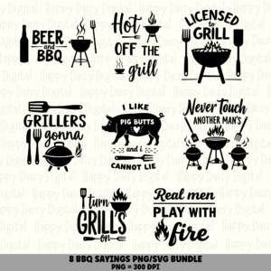 8 BBQ Sayings PNG SVG Bundle | Grill Master Sayings Designs | Sublimation Cricut Digital Download
