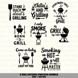 8 BBQ Sayings PNG SVG Bundle | Grill Master Sayings Vol 2 Designs | Sublimation Cricut Digital Download