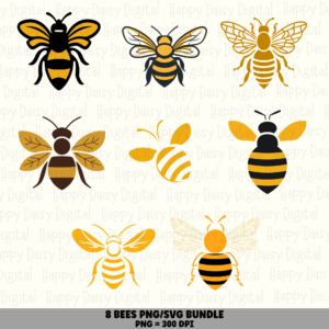 8 Bee PNG SVG Bundle | Bee Icon Designs | Sublimation Cricut Digital Download