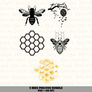 5 Bee & Honeycomb PNG SVG Bundle | Bee & Honeycomb Designs | Sublimation Cricut Digital Download