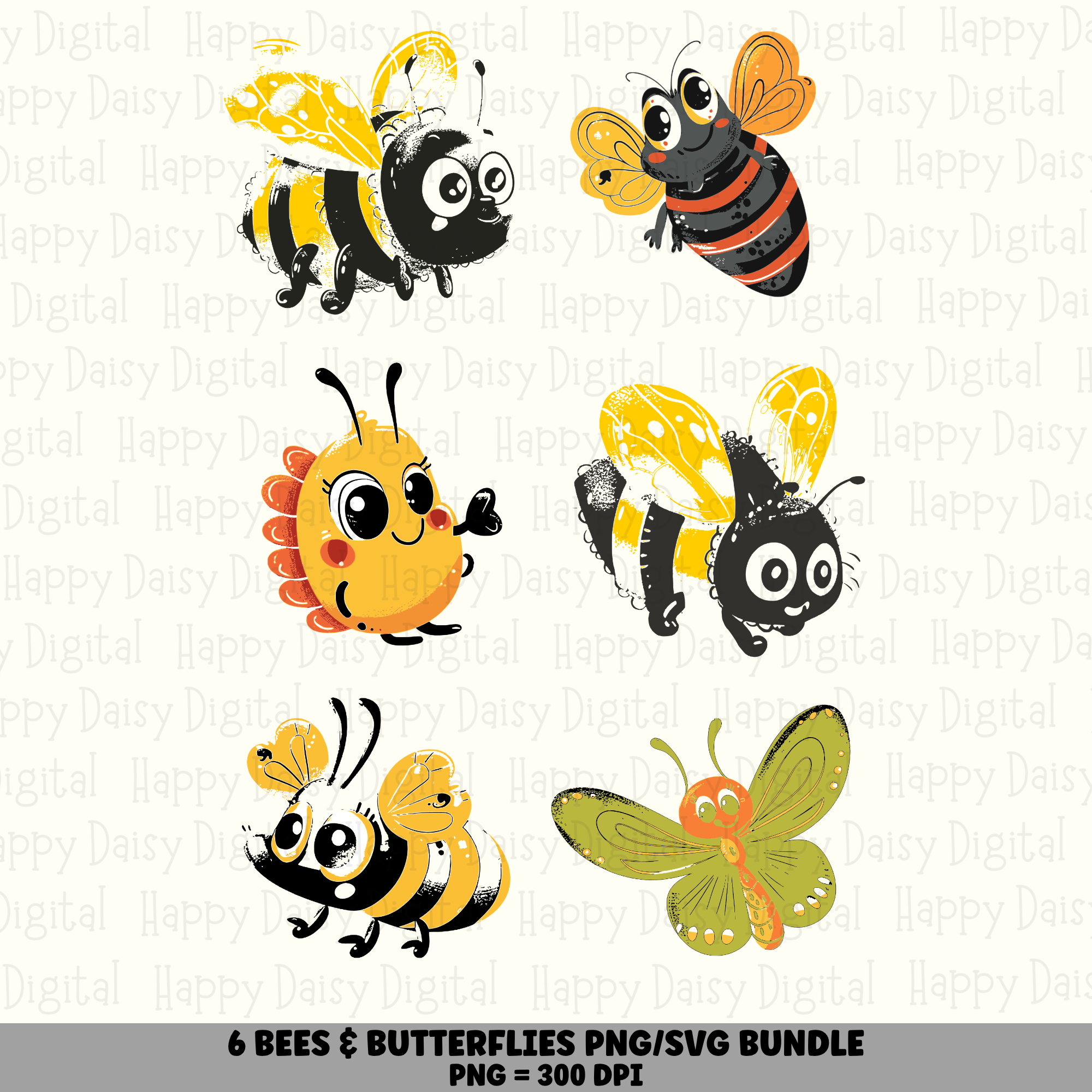 6 Bee Set PNG SVG Bundle | Bee Set Designs | Sublimation Cricut Digital Download