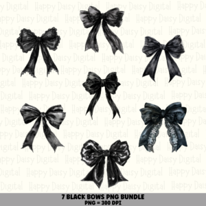 7 Black Coquette Bow PNG Bundle | Coquette Bow Designs | Sublimation Cricut Digital Download