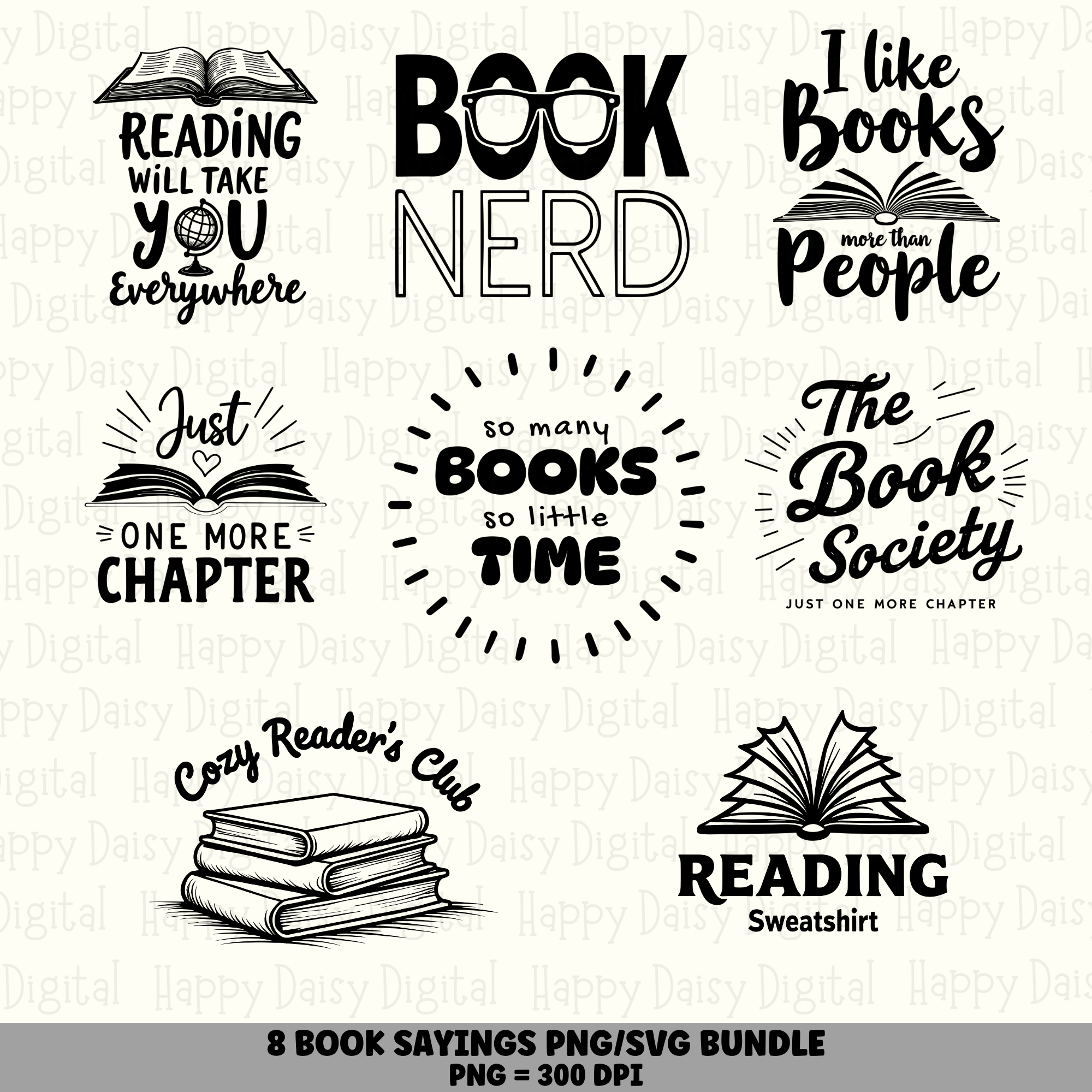 8 Book Lover Sayings PNG SVG Bundle | Bookish Sayings Vol 2 Designs | Sublimation Cricut Digital Download