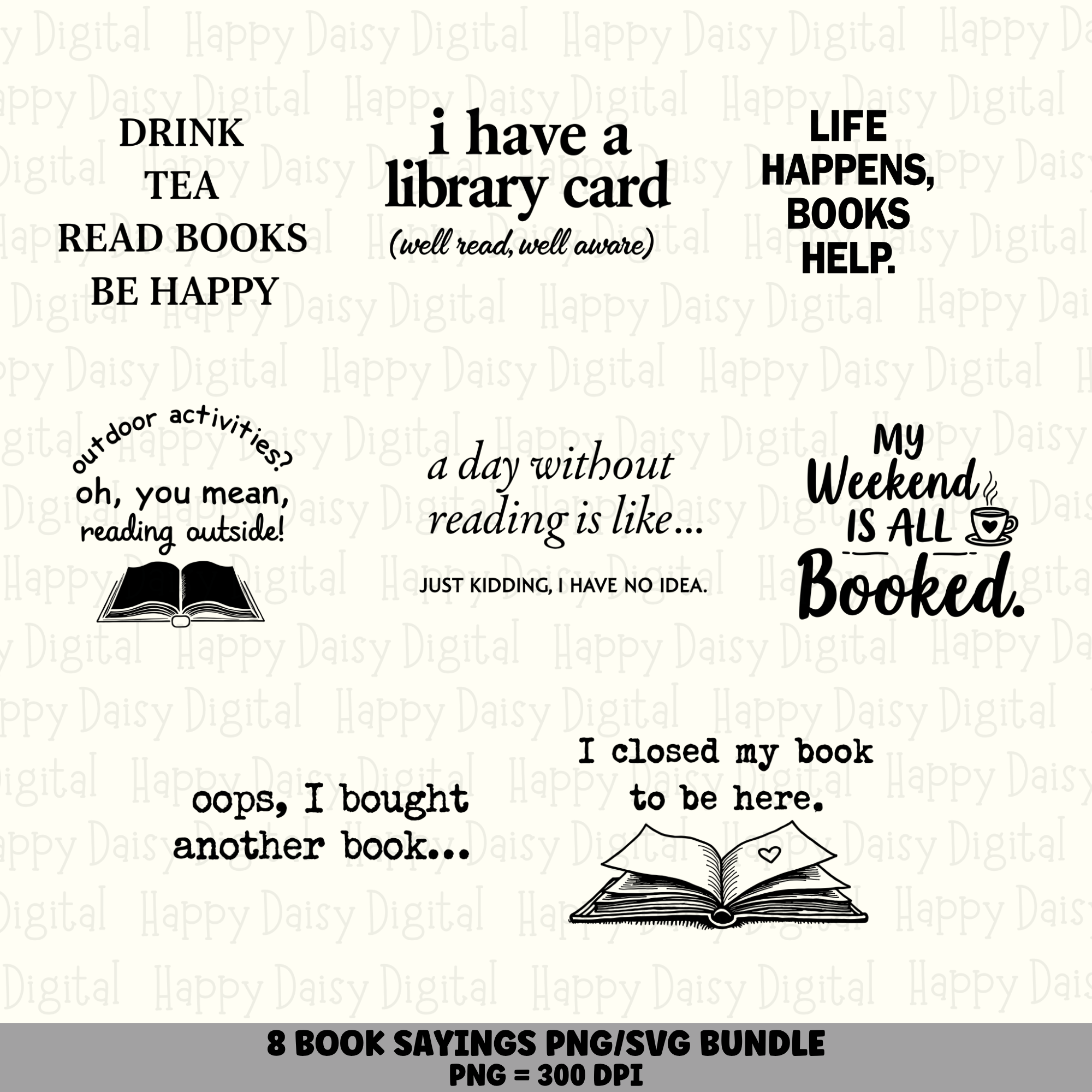 8 Book Lover Sayings PNG SVG Bundle | Bookish Sayings Vol 4 Designs | Sublimation Cricut Digital Download