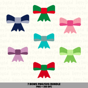 7 Bow PNG SVG Bundle | Bow Color Set 1 Designs | Sublimation Cricut Digital Download