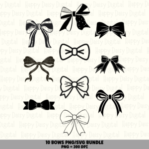 10 Bow PNG SVG Bundle | Bow Color Set 2 Designs | Sublimation Cricut Digital Download