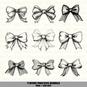 9 Bow PNG SVG Bundle | Bow Color Set 4 Designs | Sublimation Cricut Digital Download