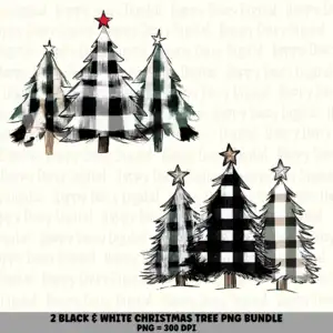 2 Black & White Christmas Tree PNG Bundle | Checkered Christmas Tree Designs | Sublimation Cricut Digital Download
