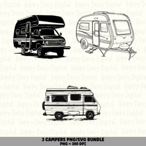 3 Camper PNG SVG Bundle | Camper & Motorhome Designs | Sublimation Cricut Digital Download