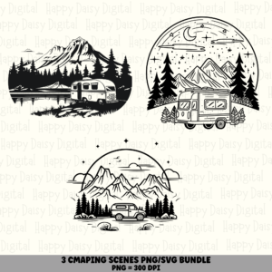 3 Camper & Mountains PNG SVG Bundle | Camper & Mountains Designs | Sublimation Cricut Digital Download