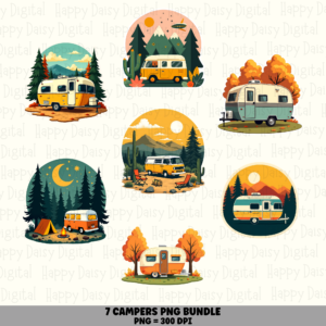 7 Camping Scene PNG Bundle | Camping Scenes Designs | Sublimation Cricut Digital Download