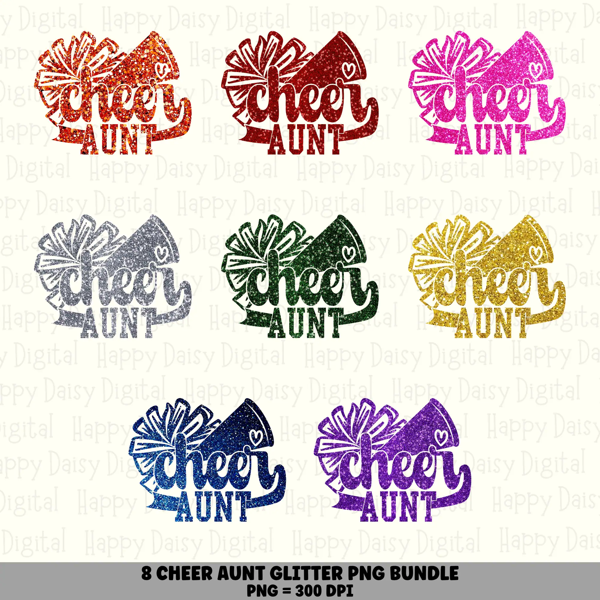 8 Cheer Aunt PNG Bundle | Glitter Colors Designs | Sublimation Cricut Digital Download