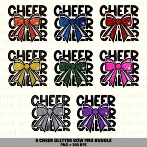 8 Cheer Bow PNG Bundle | 3X Bow Colors Designs | Sublimation Cricut Digital Download