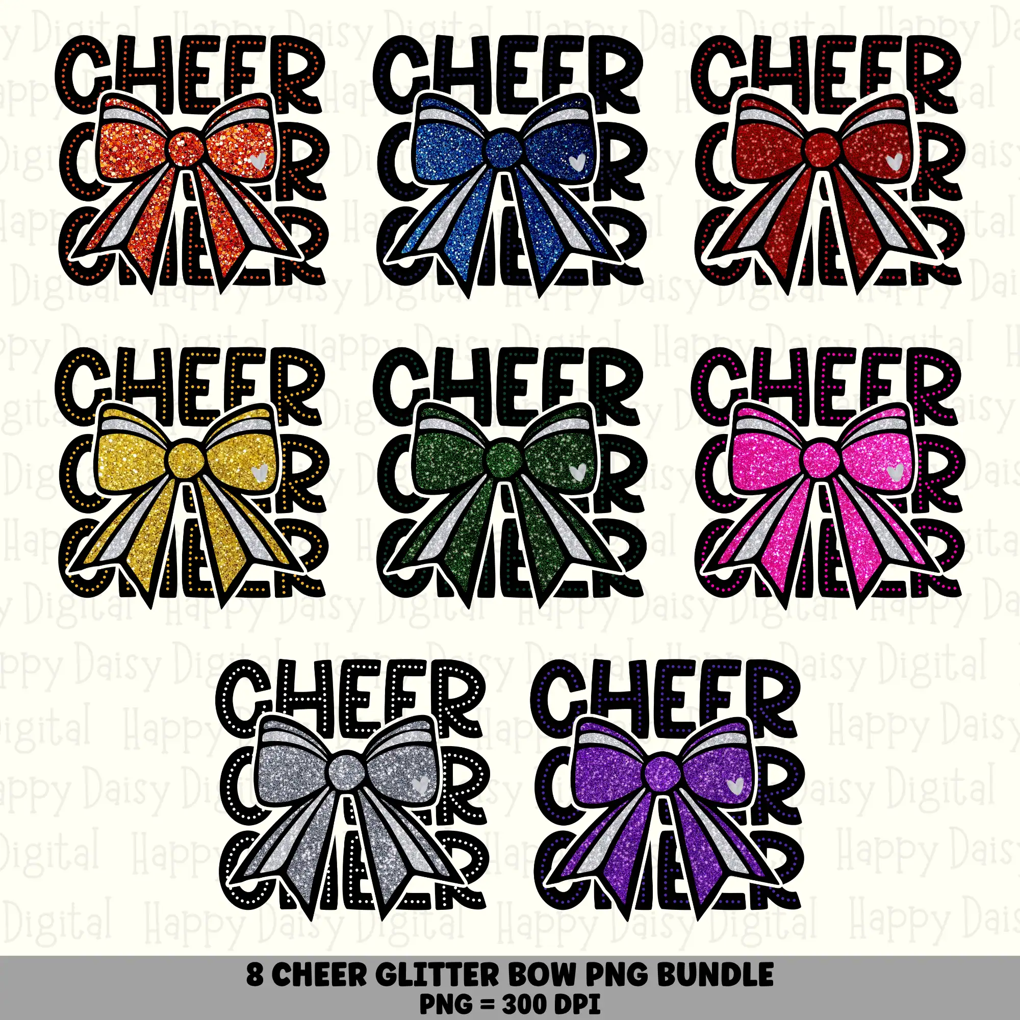 8 Cheer Bow PNG Bundle | 3X Bow Colors Designs | Sublimation Cricut Digital Download